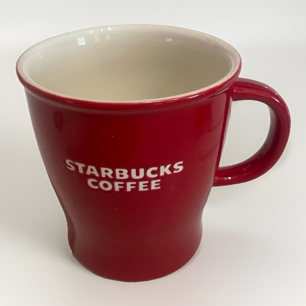2008 Starbucks Red with White Letters Ceramic 14 oz Coffee Cup